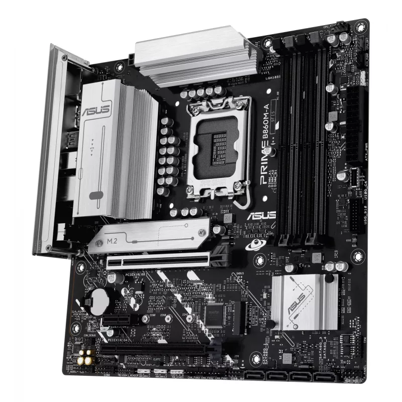 ASUS PRIME B860M-A-CSM pagrindinė plokštė — Intel B860, LGA 1851, micro ATX, DDR5, 4 DIMM, 256 GB, 2.5 Gb Ethernet, 4x SATA III, M.2, 1x PCIe x16