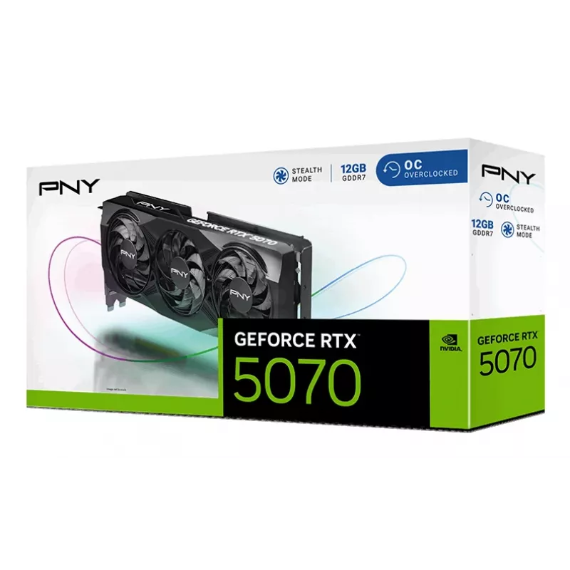 PNY GeForce RTX 5070 12GB Overclocked Triple Fan – 12GB GDDR7 – DisplayPort 2.1b / HDMI 2.1b