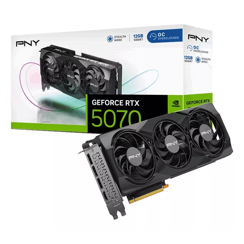 PNY GeForce RTX 5070 12GB Overclocked Triple Fan – 12GB GDDR7 – DisplayPort 2.1b / HDMI 2.1b