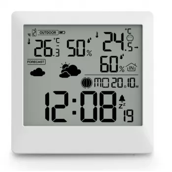 Hama 00222238 Skaitmeninė orų stotelė su baltu LED ekranu, vidaus ir lauko termometru bei higrometru