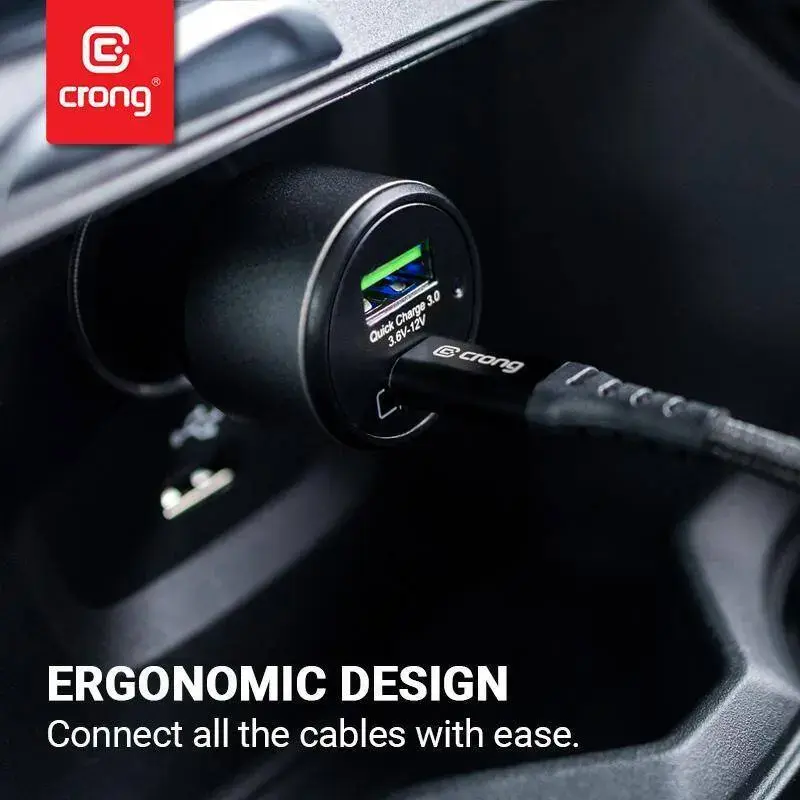 Automobilinis kroviklis Crong CRG-PWRC-USBC63-BLK 63W greitasis įkrovimas išmaniesiems telefonams ir laikrodžiams