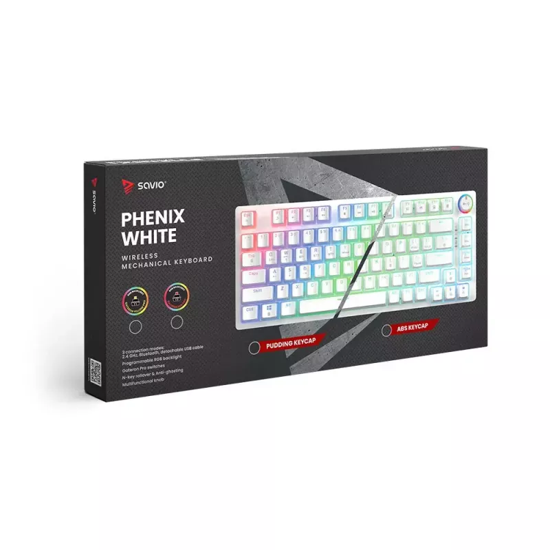Gaming klaviatūra Savio Phenix WHITE GAT YELLOW USB Bluetooth QWERTY