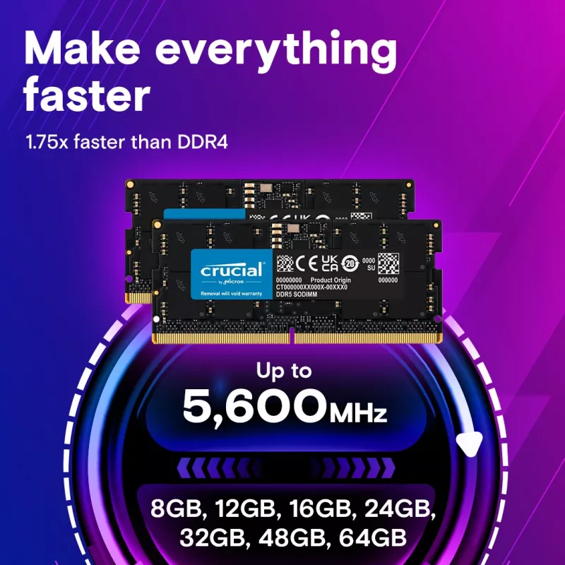 Micron / Crucial DDR5-5600 SODIMM 128 GB rinkinys (2x64 GB) nešiojamam kompiuteriui