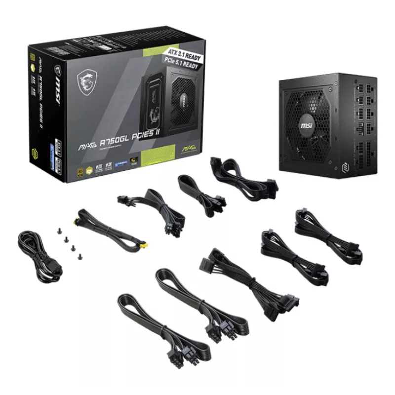MSI MAG A750GL PCIE5 II maitinimo blokas 750 W 20+4 pin ATX ATX Juoda