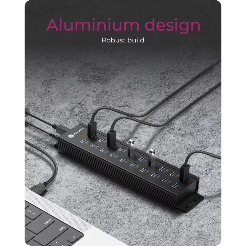 ICY BOX IB-HUB1720-U3 USB 3.2 Gen 1 tipo A 7 prievadų stalinis USB šakotuvas, juodas