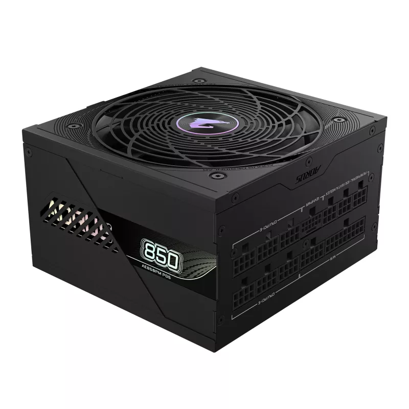 GIGABYTE AORUS ELITE P850W Maitinimo blokas - PCIe 5.0, 80 PLUS Platinum, visiškai modulinis, 120 mm ventiliatorius, ATX 3.0 suderinamas, EU kištukas
