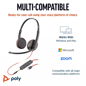 HP Poly Blackwire 3225 Stereo ausinės su USB-C, 3,5 mm lizdu ir USB-C/A adapteriu (Bulk)