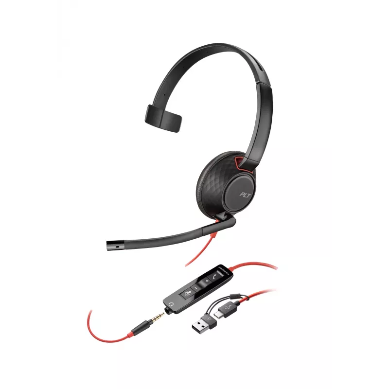 Ausinės HP Poly Blackwire 5210 Monofoninės USB-C + 3,5 mm kištukas + USB-C/A adapteris