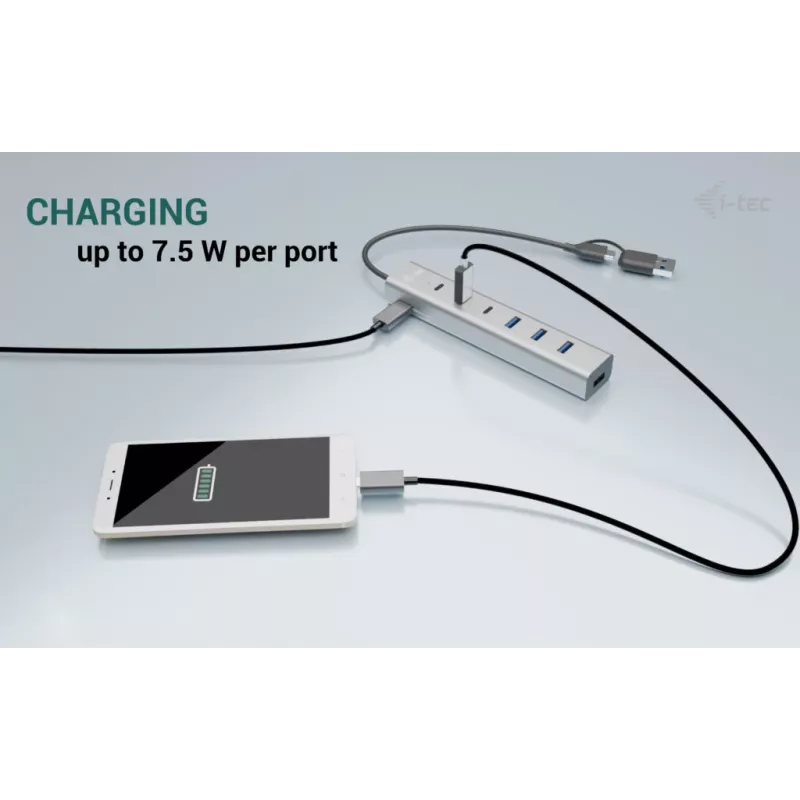 i-tec USB-C/USB-A Įkrovimo Metal HUB 7 prievadų (3x USB-C, 4x USB-A)