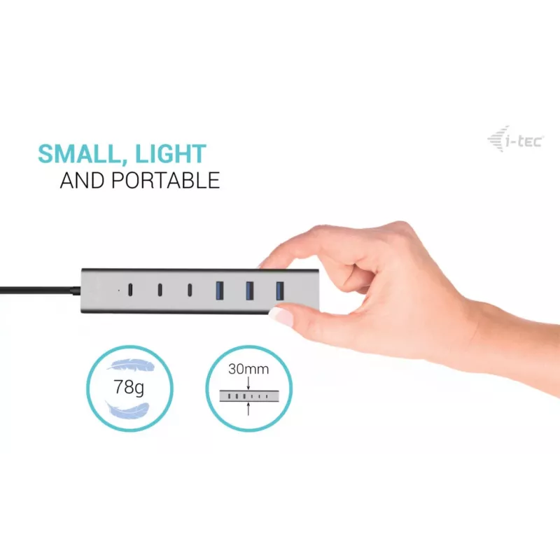 i-tec USB-C/USB-A Įkrovimo Metal HUB 7 prievadų (3x USB-C, 4x USB-A)