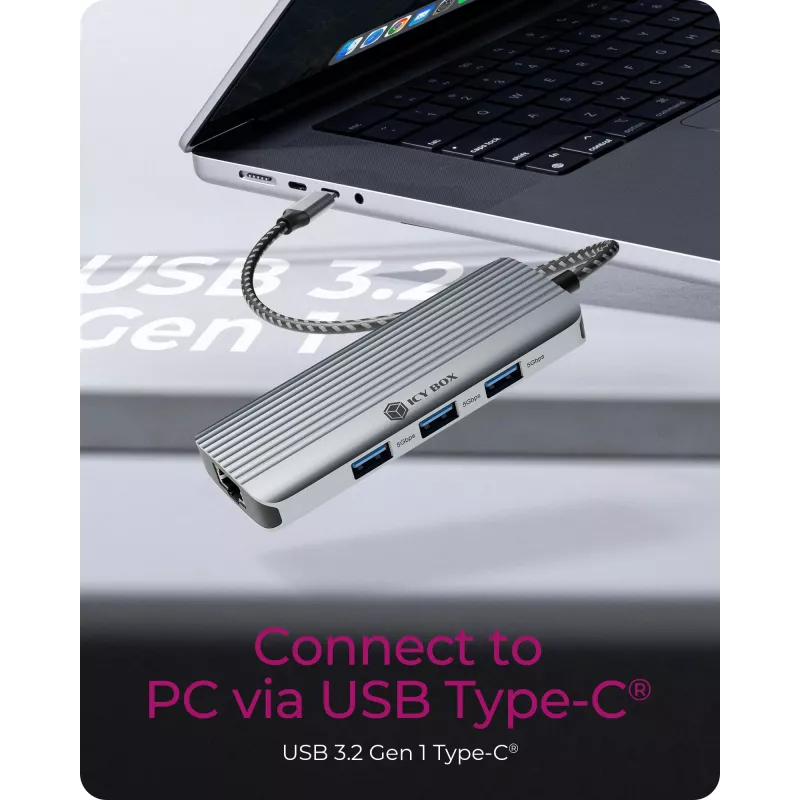 ICY BOX IB-DK4034a-CPD stalinė dokavimo stotelė USB 3.2 Gen 1 Type-C, aliuminis, sidabrinė