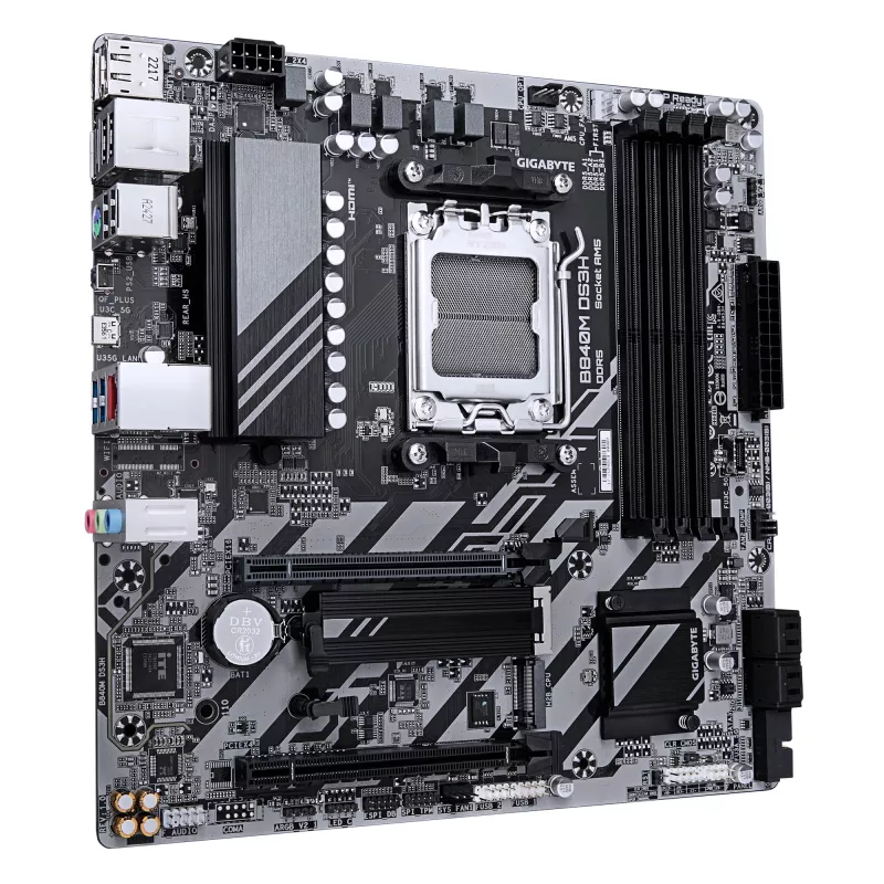 GIGABYTE B840M DS3H pagrindinė plokštė - AMD Ryzen 9000 procesoriams, 8+2+2 fazių VRM, iki 8200MHz DDR5, 2xPCIe 4.0 M.2, 2.5GbE LAN, USB 3.2 Gen 1