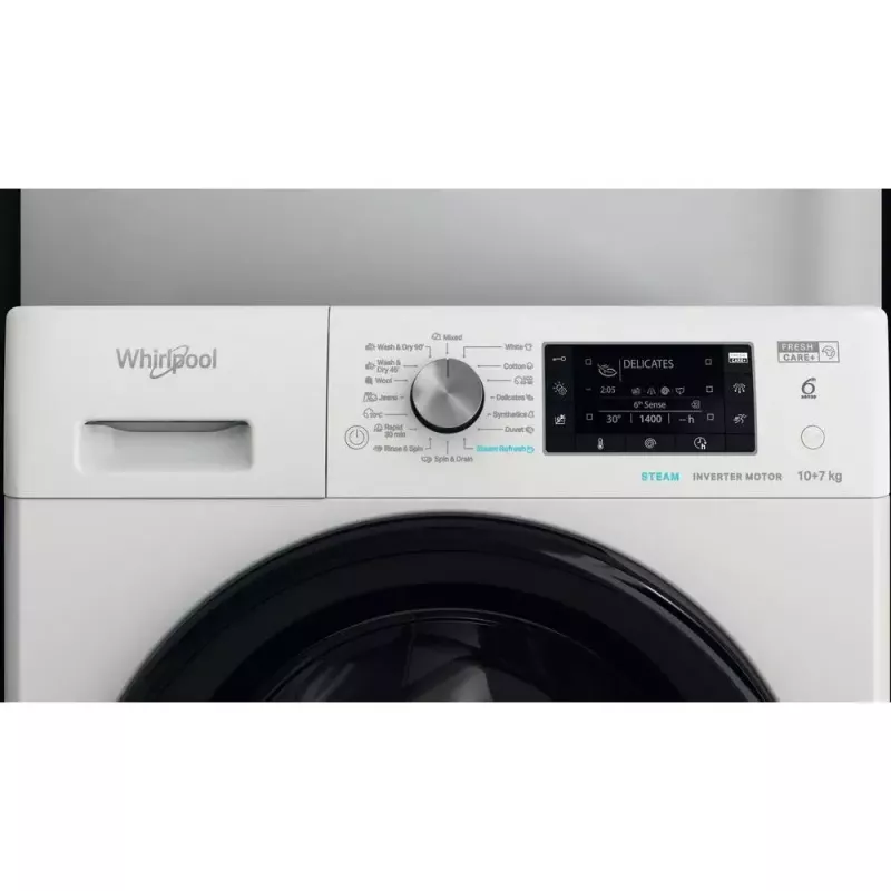 Whirlpool FFWDD1076258B skalbyklė su džiovykle Laisvai pastatoma Pakrovimas iš priekio Balta