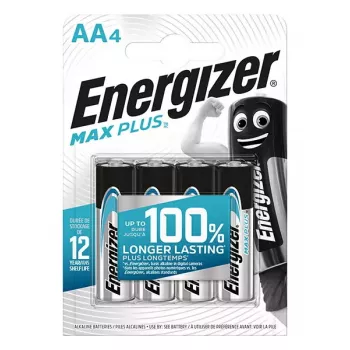 Vienkartinė baterija Energizer Max Plus AA, šarminė, 1,5 V, didelės talpos, 4 vnt., lizdinė pakuotė