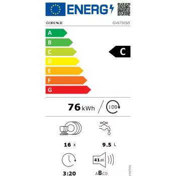 Įmontuojamas indaplovė Gorenje GV673C65 14 stalvių Nerūdijantis plienas