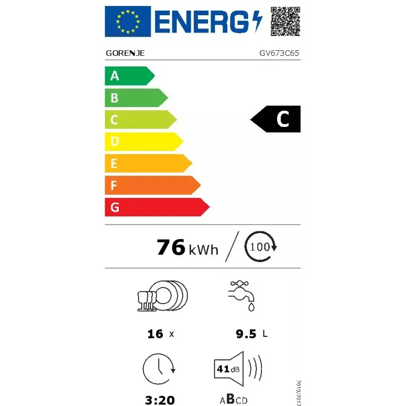 Įmontuojamas indaplovė Gorenje GV673C65 14 stalvių Nerūdijantis plienas