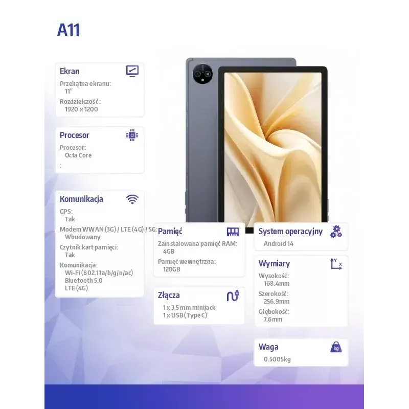 Planšetinis kompiuteris UleFone Tablet A11 4G 11 colių Quad-Core 4GB RAM 256GB atminties Android
