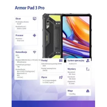 Planšetinis kompiuteris UleFone Armor Pad 3 Pro 10.36 col., aštuonių branduolių, 8 GB RAM, 256 GB atminties, Android