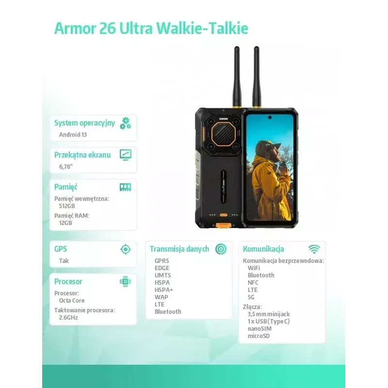 Išmanusis telefonas UleFone Armor 26 Ultra 6,1 colio 12GB RAM 512GB atminties Juoda