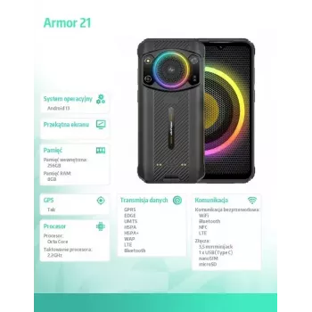 Išmanusis telefonas UleFone Armor 21 – 6,58 colių ekranas, 8 GB RAM, 256 GB atmintis, juoda