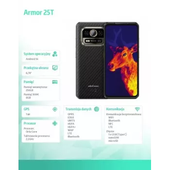 Išmanusis telefonas UleFone Armor 25T 6.0 colio 6/256GB Frost Black, energijos klasė B
