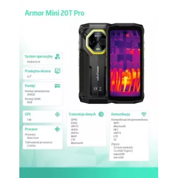 Išmanusis telefonas UleFone Armor Mini 20T Pro 5G, 4,7 colio ekranas, 8 GB RAM, 256 GB atmintis, Juoda