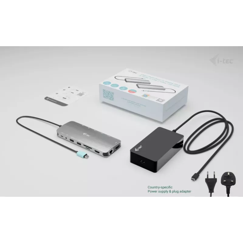 i-tec Metal USB-C Nano 3x Display Dock, 2x HDMI 1x USB-C vaizdo išvestis su Power Delivery 140W ir Universal Charger 140W