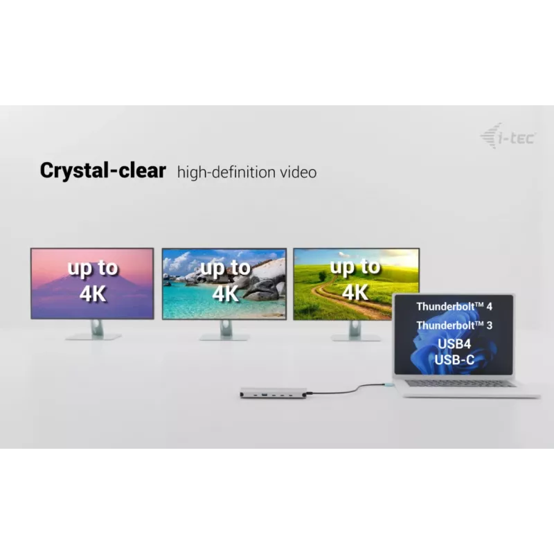 i-tec Metal USB-C Nano 3x Display Dock, 2x HDMI 1x USB-C vaizdo išvestis su Power Delivery 140W ir Universal Charger 140W