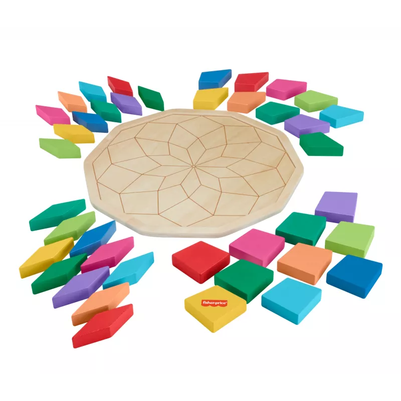 Medinis mandalinis geometrinis dėlionės žaislas Fisher-Price HXT94, 40 detalių