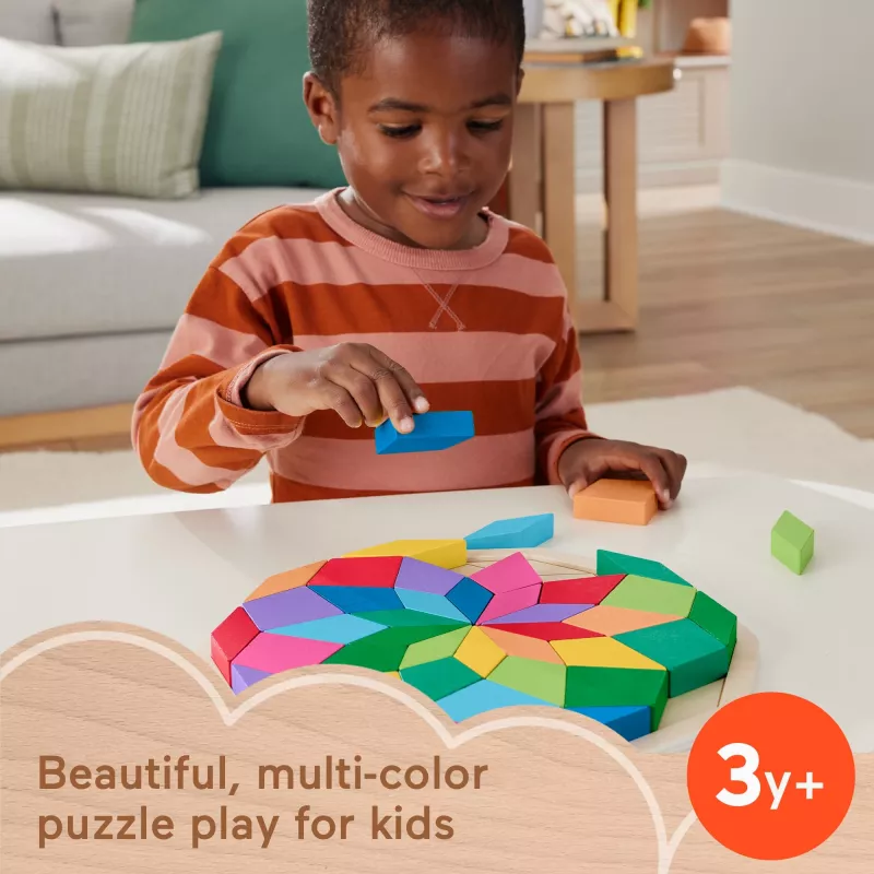 Medinis mandalinis geometrinis dėlionės žaislas Fisher-Price HXT94, 40 detalių