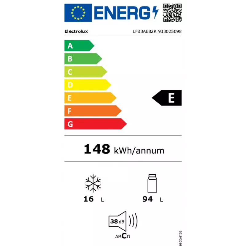 Įmontuojamas kombinuotas šaldytuvas Electrolux LFB3AE82R – 93 L talpa, 16 L viršutinis šaldiklis, jutiklinis valdymas, reversinės durelės, baltas