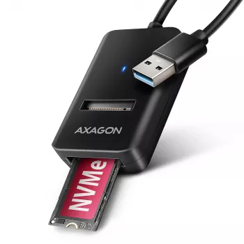 SSD korpusas AXAGON ADM2-AM USB-A 10Gbps vienam M.2 NVMe/SATA diskui, USB 3.2 Gen 2, 10 cm laidas, juodas