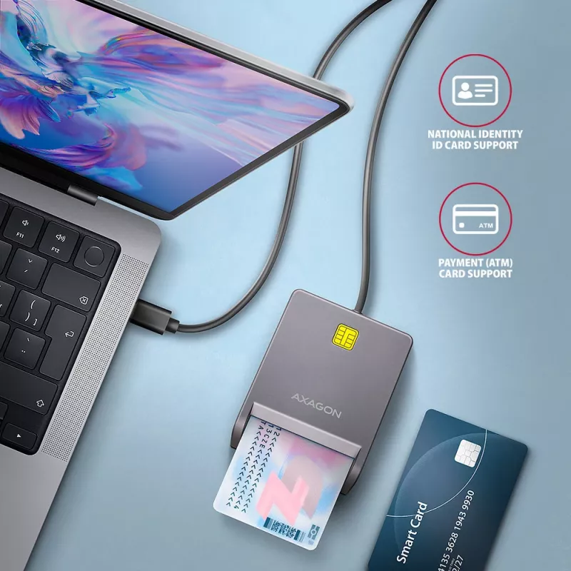 Kortelių skaitytuvas Axagon CRE-SM3TC USB 2.0 Type-C pilkas SmartMedia