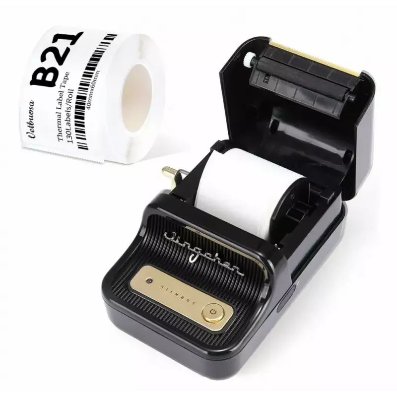 Etikečių spausdintuvas NIIMBOT B21S juodas – kompaktiškas Bluetooth termospausdintuvas ritininėms etiketėms, 50 mm spausdinimo plotis, 60 mm/s, Li-Ion 1200 mAh