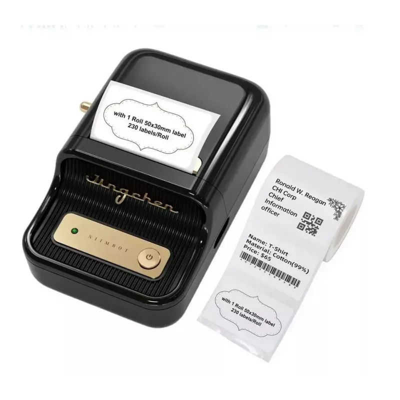 Etikečių spausdintuvas NIIMBOT B21S juodas – kompaktiškas Bluetooth termospausdintuvas ritininėms etiketėms, 50 mm spausdinimo plotis, 60 mm/s, Li-Ion 1200 mAh