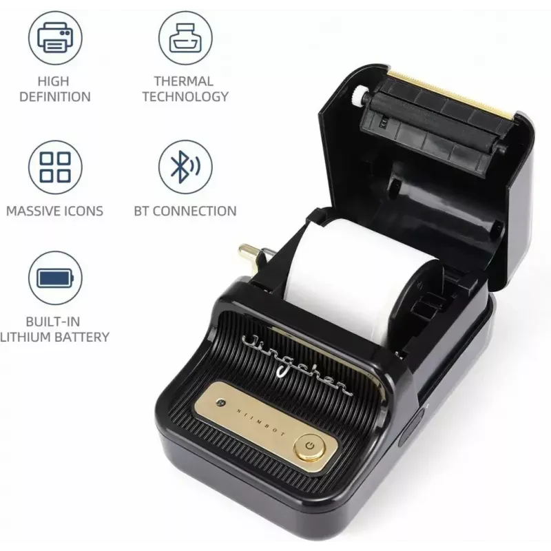 Etikečių spausdintuvas NIIMBOT B21S juodas – kompaktiškas Bluetooth termospausdintuvas ritininėms etiketėms, 50 mm spausdinimo plotis, 60 mm/s, Li-Ion 1200 mAh