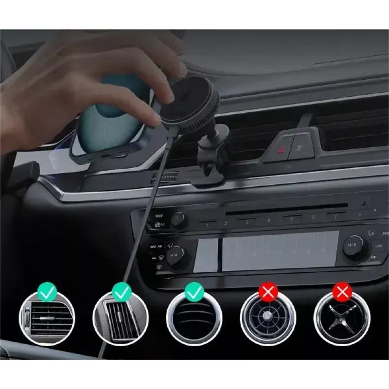 Aukey belaidis įkrovimo laikiklis HD-MC13A, MagSafe suderinamas, automobilio ventiliacijos grotelėms, 15 W belaidis įkrovimas