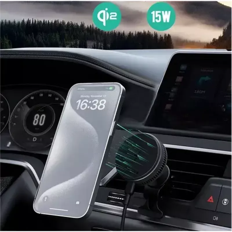Aukey belaidis įkrovimo laikiklis HD-MC13A, MagSafe suderinamas, automobilio ventiliacijos grotelėms, 15 W belaidis įkrovimas
