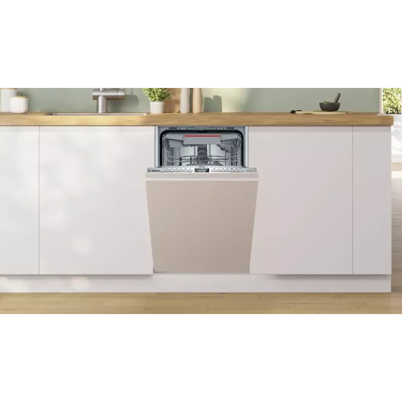 Integruojamas indaplovė Bosch Serie 4 SPV4HMX49E — siauras 45 cm, 10 vietų, 44 dB, 6 programų