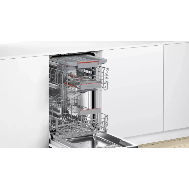 Integruojamas indaplovė Bosch Serie 4 SPV4HMX49E — siauras 45 cm, 10 vietų, 44 dB, 6 programų