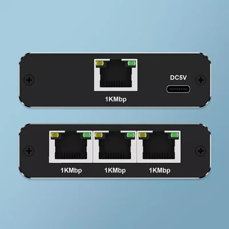 Ethernet skirstytuvas QOLTEC 52294 1x3 RJ45 su USB-C maitinimo įvadu