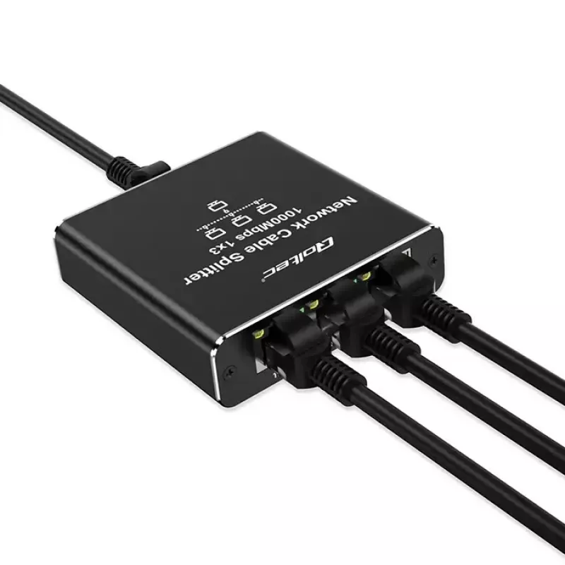 Ethernet skirstytuvas QOLTEC 52294 1x3 RJ45 su USB-C maitinimo įvadu