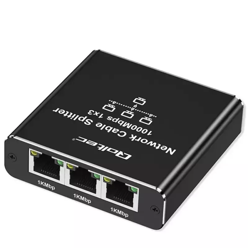 Ethernet skirstytuvas QOLTEC 52294 1x3 RJ45 su USB-C maitinimo įvadu