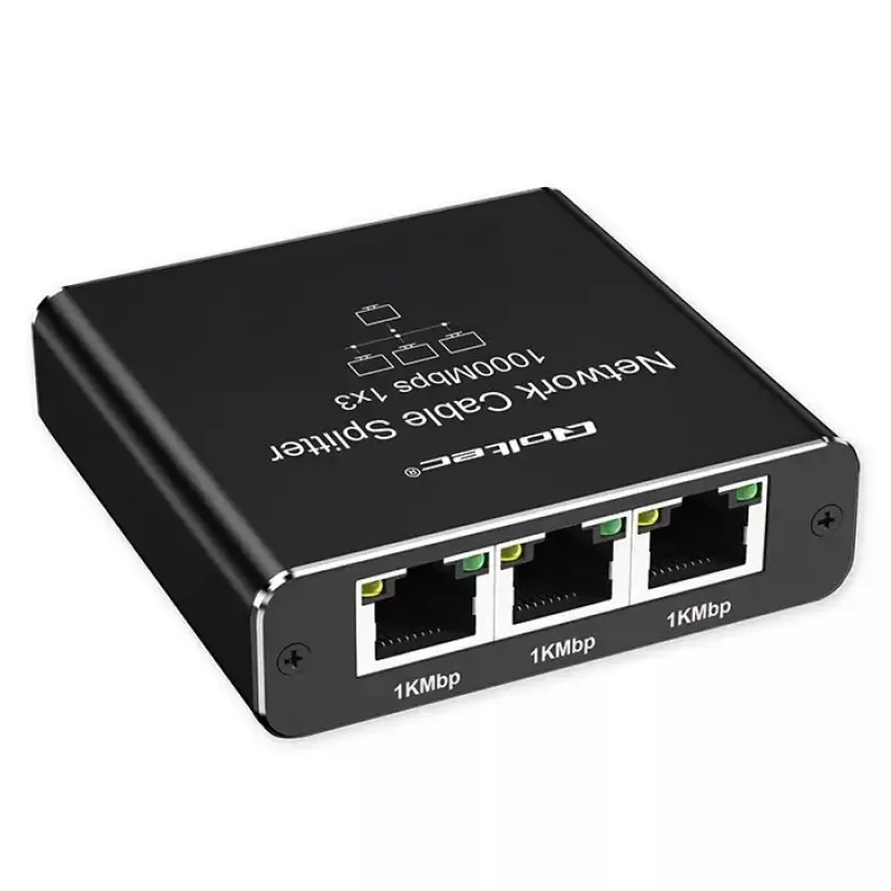 Ethernet skirstytuvas QOLTEC 52294 1x3 RJ45 su USB-C maitinimo įvadu