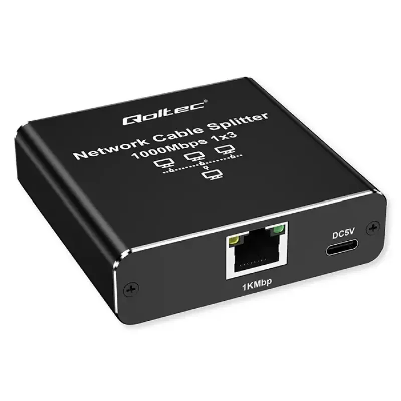 Ethernet skirstytuvas QOLTEC 52294 1x3 RJ45 su USB-C maitinimo įvadu