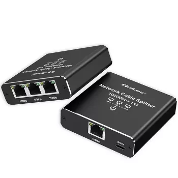 Ethernet skirstytuvas QOLTEC 52294 1x3 RJ45 su USB-C maitinimo įvadu
