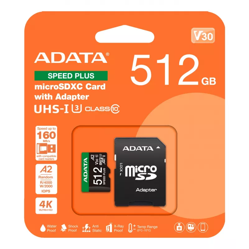 ADATA Speed Plus 512 GB MicroSDXC Class 10 atminties kortelė