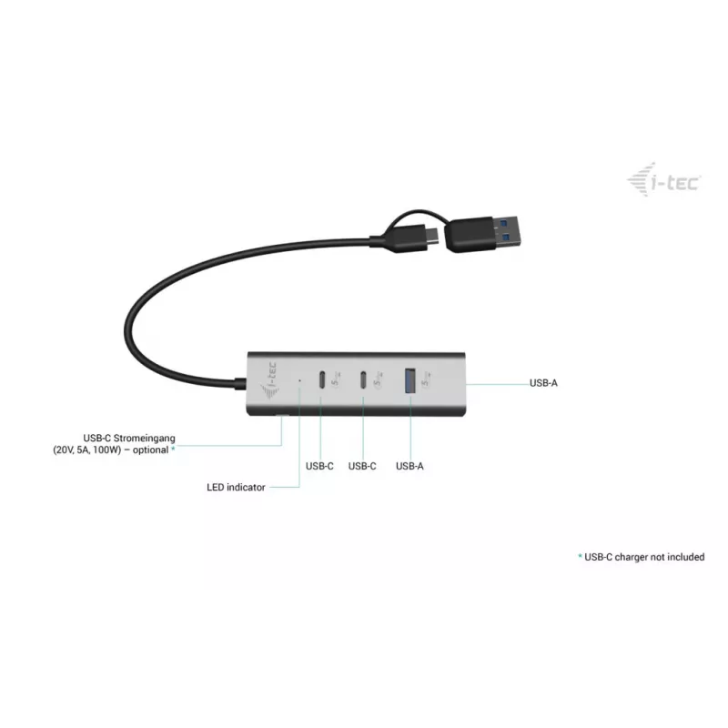 i-tec Metal Universal Charging HUB 2xUSB-C + 2x USB-A prievadai + Power Delivery 85W