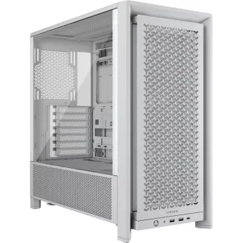 Korpusas CORSAIR FRAME 4000D RS Midi Tower White — ATX, grūdintas stiklas, 3x120mm priekiniai ventiliatoriai, palaiko 360/240/140mm radiatorius