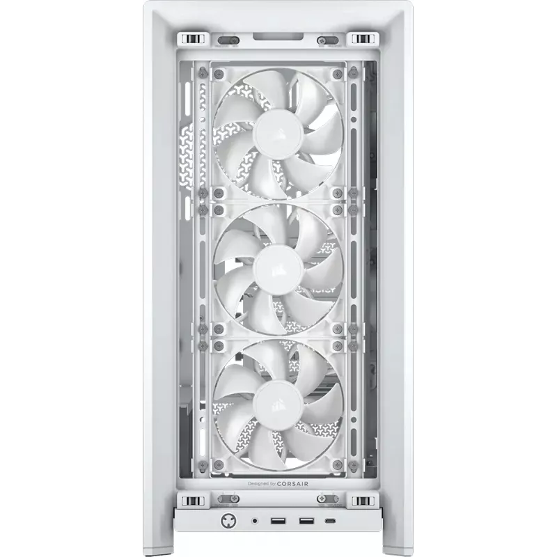 Korpusas CORSAIR FRAME 4000D RS Midi Tower White — ATX, grūdintas stiklas, 3x120mm priekiniai ventiliatoriai, palaiko 360/240/140mm radiatorius